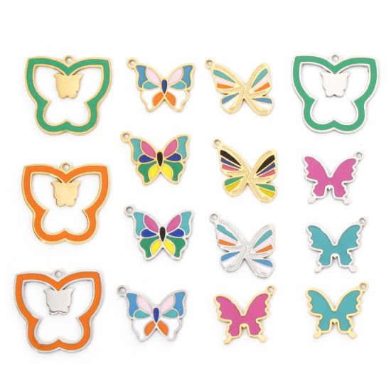 Image de 2 Pcs Breloques en 304 Acier Inoxydable Respectueux de la Nature Insecte Papillon Multicolore Émail