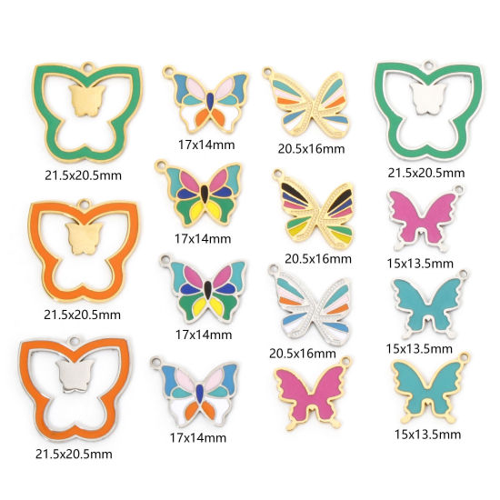 Image de 2 Pcs Breloques en 304 Acier Inoxydable Respectueux de la Nature Insecte Papillon Multicolore Émail