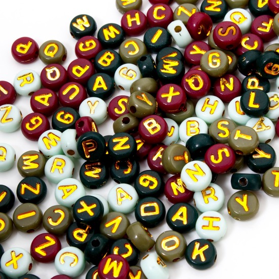 Picture of Acrylic Beads For DIY Jewelry Making Multicolor Round At Random Mixed Message " A-Z " Enamel About 7mm Dia., Hole: Approx 1.5mm