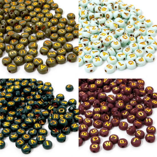 Picture of Acrylic Beads For DIY Jewelry Making Multicolor Round At Random Mixed Message " A-Z " Enamel About 7mm Dia., Hole: Approx 1.5mm