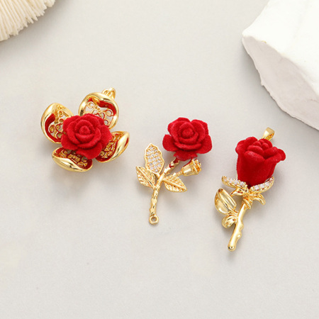 Picture of 1 Piece Brass Valentine's Day Pendants Real Gold Plated Rose Flower 3D
