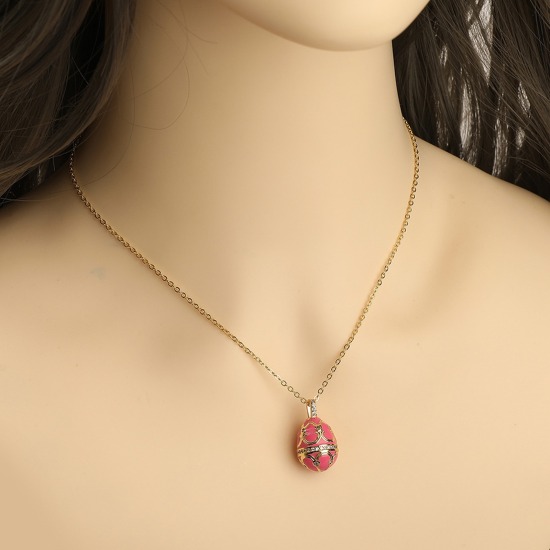 Image de 1 Pièce Breloques Jour de Pâques en Laiton Respectueux de la Nature Œuf de Pâques Plaqué Or Véritable 18K Multicolore Motif Sculpté Émail 23.5mm x 13.5mm