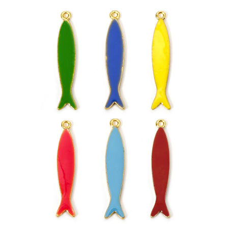 Imagen de 5 Unidades Zamak Lentejuelas Esmaltadas Colgantes Chapado en Oro Multicolor Pez Esmalte 3.8cm x 0.8cm