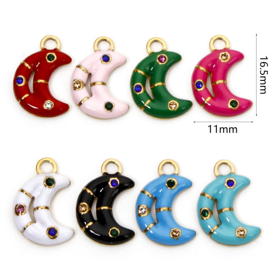 Изображение 2 ШТ вакуумное покрытие 304 Нержавеющая Сталь галактика Подвески Луна половина Позолоченный Пончик С Эмалью Разноцветный Горный Хрусталь