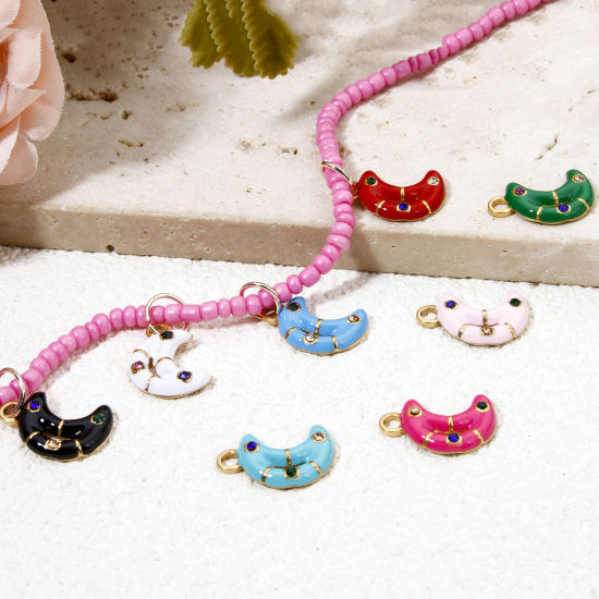 Изображение 2 ШТ вакуумное покрытие 304 Нержавеющая Сталь галактика Подвески Луна половина Позолоченный Пончик С Эмалью Разноцветный Горный Хрусталь