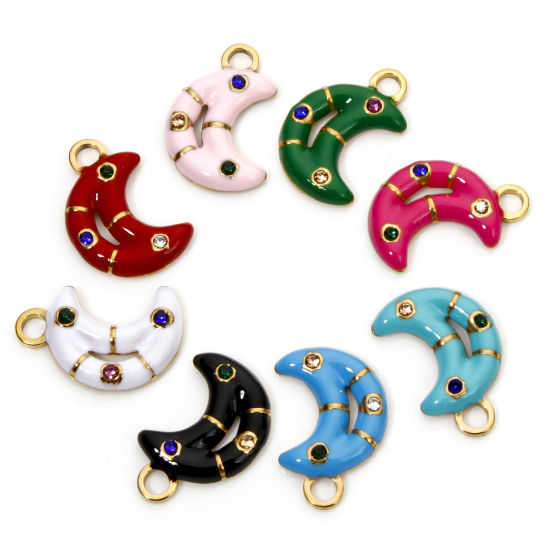 Изображение 2 ШТ вакуумное покрытие 304 Нержавеющая Сталь галактика Подвески Луна половина Позолоченный Пончик С Эмалью Разноцветный Горный Хрусталь