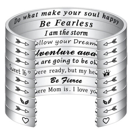 304 Stainless Steel Positive Quotes Energy Open Cuff Bangles Bracelets Silver Tone English Vocabulary 7cm x 5cm