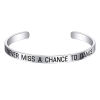 Picture of 304 Stainless Steel Positive Quotes Energy Open Cuff Bangles Bracelets Silver Tone English Vocabulary 7cm x 5cm