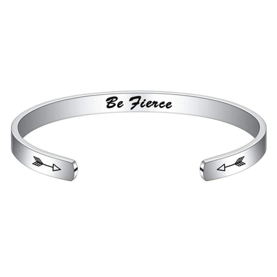 Immagine di 1 Pz 304 Acciaio Inossidabile Positive Energie Aprire Braccialetti Tono Argento Vocabolario Inglese 7cm x 5cm