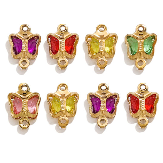 Image de 20 Pcs Connecteurs Pendentifs Breloques en 304 Acier Inoxydable & Verre Papillon 7mm x 6mm