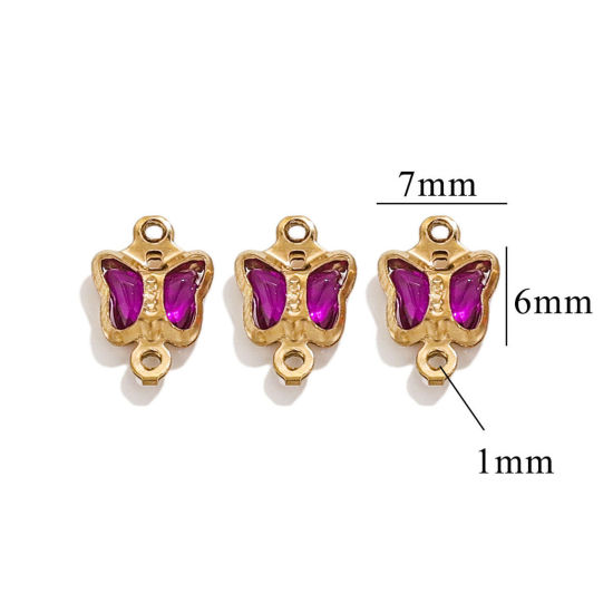 Image de 20 Pcs Connecteurs Pendentifs Breloques en 304 Acier Inoxydable & Verre Papillon 7mm x 6mm