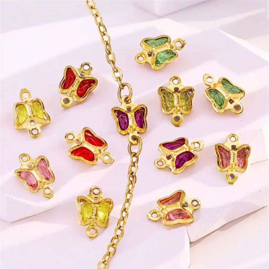 Image de 20 Pcs Connecteurs Pendentifs Breloques en 304 Acier Inoxydable & Verre Papillon 7mm x 6mm