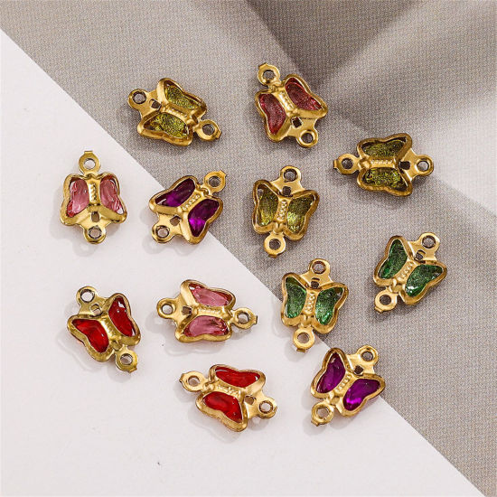 Image de 20 Pcs Connecteurs Pendentifs Breloques en 304 Acier Inoxydable & Verre Papillon 7mm x 6mm