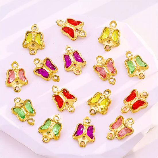 Image de 20 Pcs Connecteurs Pendentifs Breloques en 304 Acier Inoxydable & Verre Papillon 7mm x 6mm