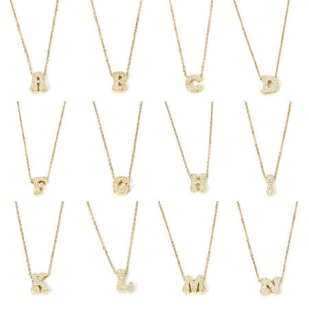 Picture of 304 Stainless Steel & Brass Link Cable Chain Necklace 18K Gold Plated Capital Alphabet Initial Letter Message " A-Z " Micro Pave 45cm(17.7") long