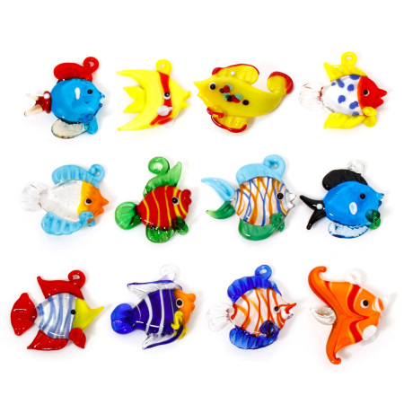 Immagine di 1 Pz Lampwork Vetro Lampwork Charm Gioielli Oceanici Ciondoli Pendenti Pesce Multicolore Striscia Disegno 3D
