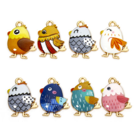 10 PCs Zinc Based Alloy Oil Painting Style Charms Gold Plated Multicolor Chicken Easter Day Enamel 20mm x 16mm