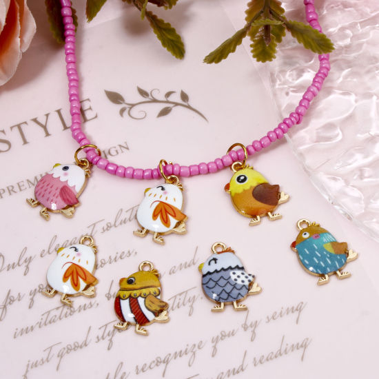 Picture of Zinc Based Alloy Easter Day Charms Gold Plated Multicolor Chicken Enamel 20mm x 16mm