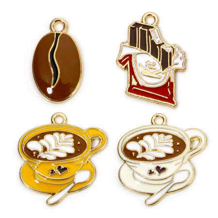 10 Stück Zinklegierung Charms Vergoldet Schokolade Kaffee Emaille 24mm