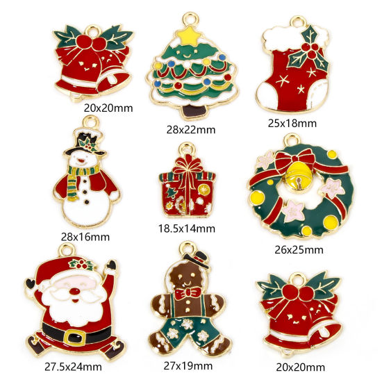 Picture of Zinc Based Alloy Christmas Charms Gold Plated Multicolor Christmas Tree Bell Enamel