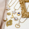 Picture of Vacuum Plating 304 Stainless Steel Style Of Royal Court Character Charms Gold Plated Heart Filigree Shell Imitation Pearl