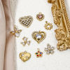 Picture of Vacuum Plating 304 Stainless Steel Valentine's Day Charms Gold Plated Heart Rhinestone Clear Rhinestone
