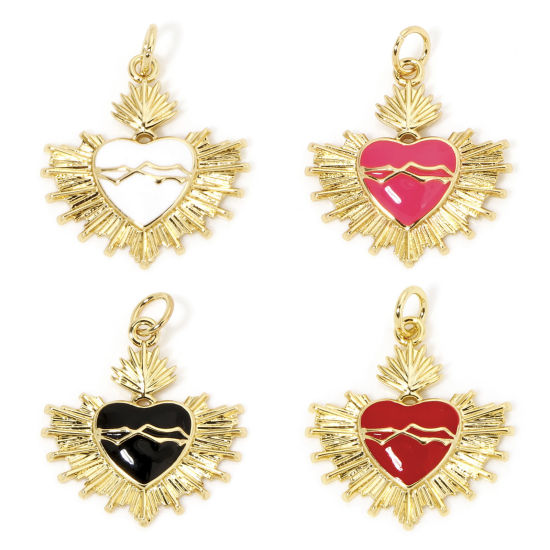 Image de 1 Pièce Breloques Religieux en Laiton Respectueux de la Nature Coeur de Ex-Voto Plaqué Or Véritable 18K Multicolore Émail 24mm x 20mm