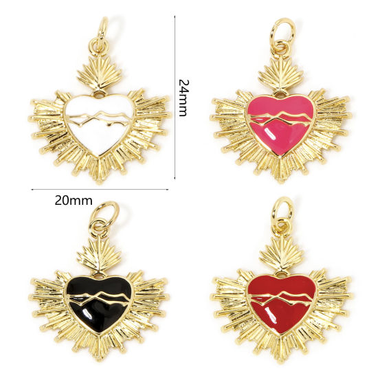 Image de 1 Pièce Breloques Religieux en Laiton Respectueux de la Nature Coeur de Ex-Voto Plaqué Or Véritable 18K Multicolore Émail 24mm x 20mm