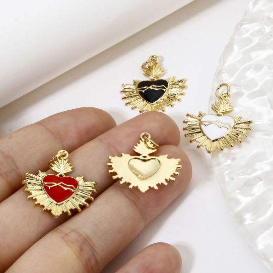 Image de 1 Pièce Breloques Religieux en Laiton Respectueux de la Nature Coeur de Ex-Voto Plaqué Or Véritable 18K Multicolore Émail 24mm x 20mm