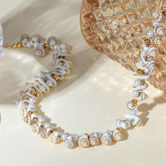 Image de 1 Pièce Collier à Pendentif Plage en 304 Acier Inoxydable & Coquille Hypoallergénique Pastorale Naturelle Plaqué Or Véritable 18K Multicolore Etoile de Mer Coquilles Pour Femmes Fête