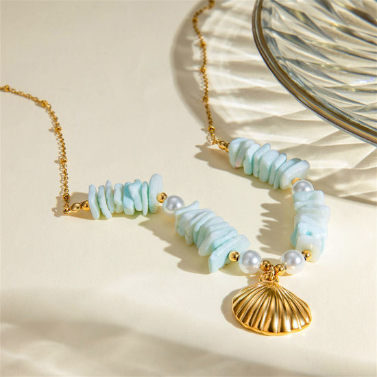 Image de 1 Pièce Collier à Pendentif Plage en 304 Acier Inoxydable & Coquille Hypoallergénique Pastorale Naturelle Plaqué Or Véritable 18K Multicolore Etoile de Mer Coquilles Pour Femmes Fête
