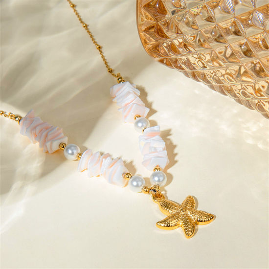 Image de 1 Pièce Collier à Pendentif Plage en 304 Acier Inoxydable & Coquille Hypoallergénique Pastorale Naturelle Plaqué Or Véritable 18K Multicolore Etoile de Mer Coquilles Pour Femmes Fête