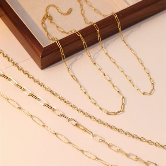 Image de 1 Pièce Hypoallergénique Simple & Décontracté Colliers Chaîne à Maillons Faite à la Main Simple en 304 Acier Inoxydable Plaqué Or Véritable 14K Pour Femmes Fête