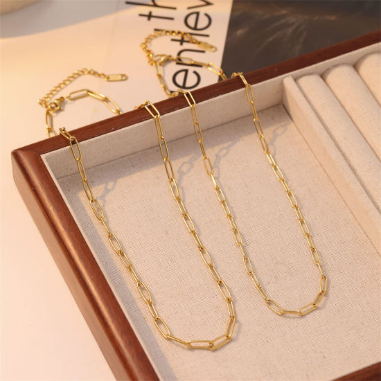 Image de 1 Pièce Hypoallergénique Simple & Décontracté Colliers Chaîne à Maillons Faite à la Main Simple en 304 Acier Inoxydable Plaqué Or Véritable 14K Pour Femmes Fête