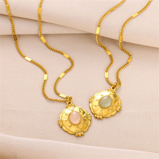Imagen de 1 Unidad Enchapado al Vacío Sencillo & Casual Religión Chapado en Oro de 18K 304 Acero Inoxidable & Piedra Cadenas Bola Cruz Rosa Collar con Colgante Para Mujeres Fiesta