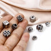 Picture of 304 Stainless Steel Beads For DIY Jewelry Making Antique Silver Color Carved Pattern