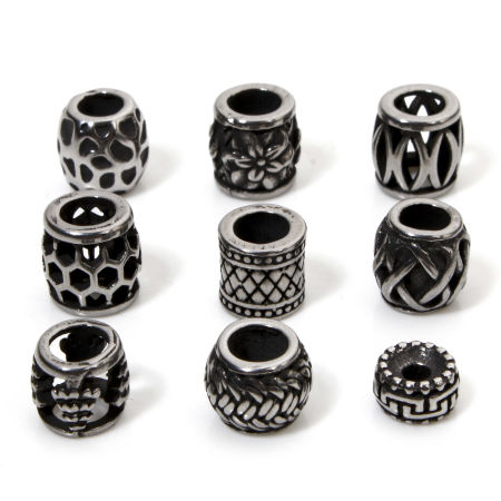 Picture of 304 Stainless Steel Beads For DIY Jewelry Making Barrel Antique Silver Color Texture
