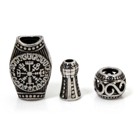 Picture of 304 Stainless Steel Beads For DIY Jewelry Making Geometric Antique Silver Color Texture