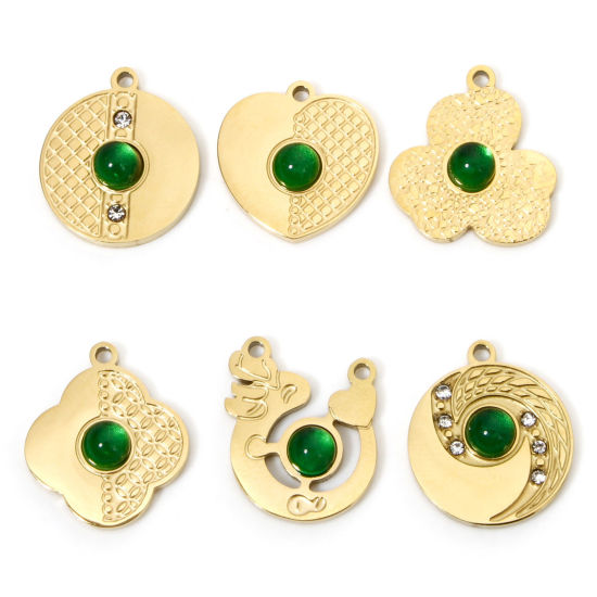 Bild von 1 Stück Vakuumbeschichtung 304 Edelstahl Charms Geometrie 18K Vergoldet Grün Mit Glas Cabochon