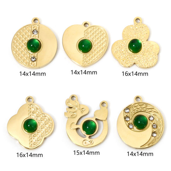 Bild von 1 Stück Vakuumbeschichtung 304 Edelstahl Charms Geometrie 18K Vergoldet Grün Mit Glas Cabochon