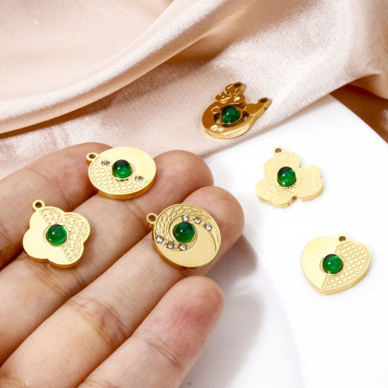 Bild von 1 Stück Vakuumbeschichtung 304 Edelstahl Charms Geometrie 18K Vergoldet Grün Mit Glas Cabochon