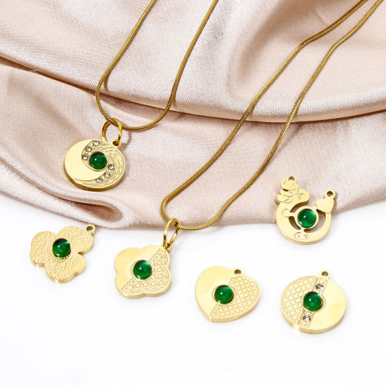 Bild von 1 Stück Vakuumbeschichtung 304 Edelstahl Charms Geometrie 18K Vergoldet Grün Mit Glas Cabochon