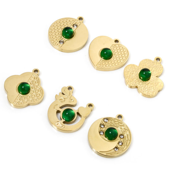 Bild von 1 Stück Vakuumbeschichtung 304 Edelstahl Charms Geometrie 18K Vergoldet Grün Mit Glas Cabochon