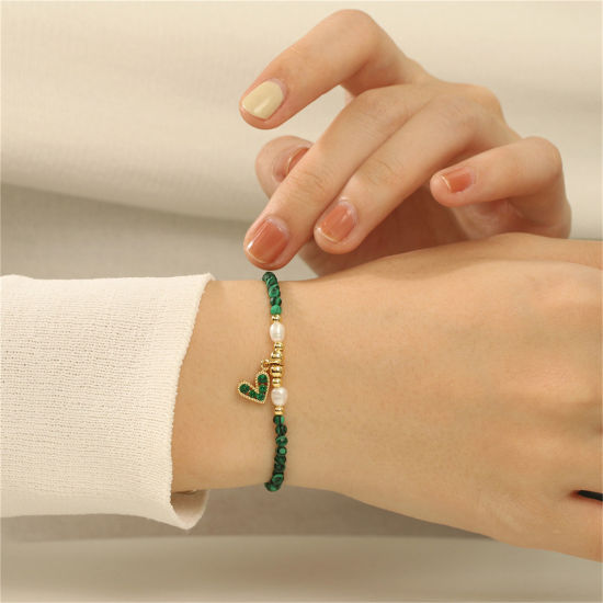 Изображение 1 ШТ Экологичный Сладкий & милый Изысканный 18K позолоченный Разноцветный Жемчуг & латунь(Без Кадмия) Сердце украшенные бусы Браслеты с подвесками Для женщин Партия