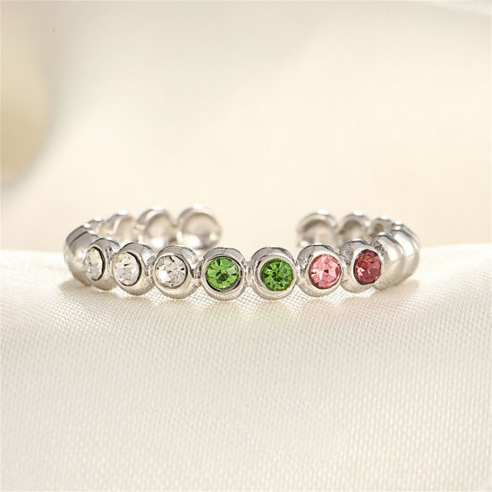 Picture of Vacuum Plating Stylish Ins Style Multicolor 304 Stainless Steel & Rhinestone Open Heart Rings For Women Party