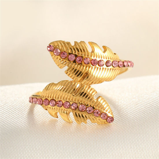 Picture of Vacuum Plating Stylish Ins Style Multicolor 304 Stainless Steel & Rhinestone Open Heart Rings For Women Party