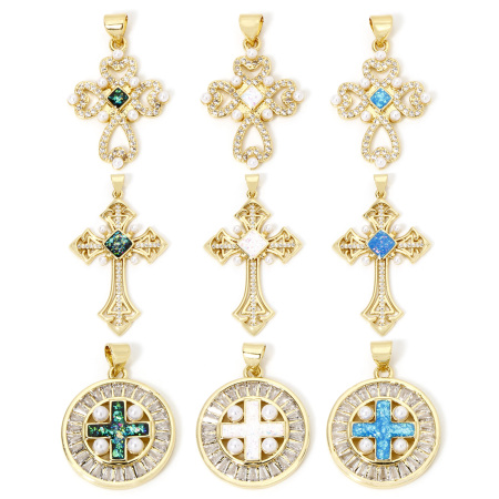 Brass Religious Charm Pendant 18K Gold Plated Imitation Opal