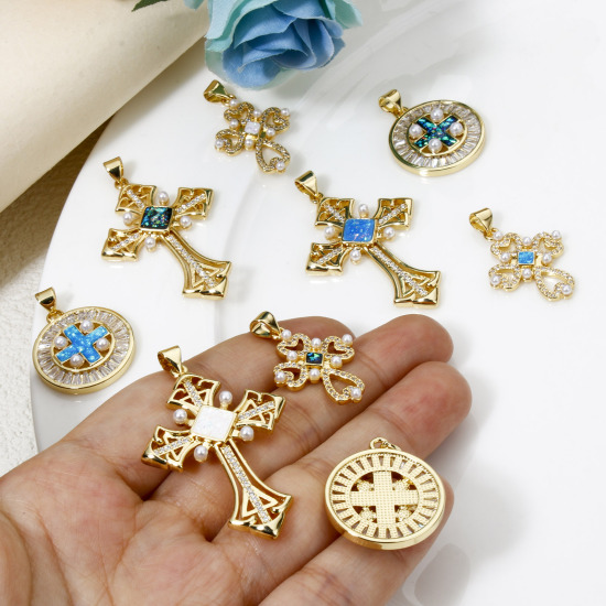 Image de 1 Pièce Pendentif Breloque Religieux en Laiton Plaqué Or 18K Opale Imitation