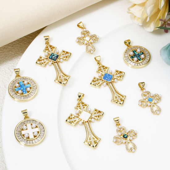 Image de 1 Pièce Pendentif Breloque Religieux en Laiton Plaqué Or 18K Opale Imitation