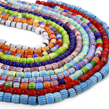 Picture of Lampwork Glass Beads For DIY Jewelry Making Pumpkin Multicolor Stripe About 8mm Dia